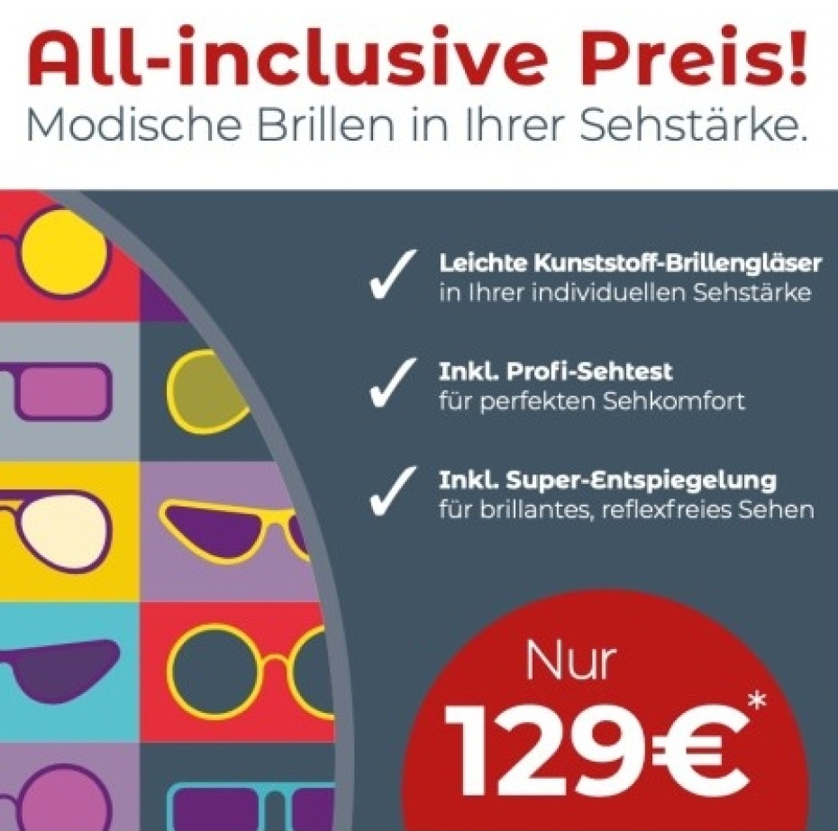 Komplettbrillenangebot Einstärken für 129€